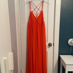 NWT H&M STRAPPY HALTER MAXI LONG DRESS, 1970 Vibe, FASION ORANGE, CAGE BACK 8